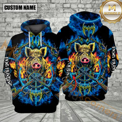 Maxcorners Hog Hunting Custom Name Blue Light All Over Print Shirt
 Best Gift For Hunter