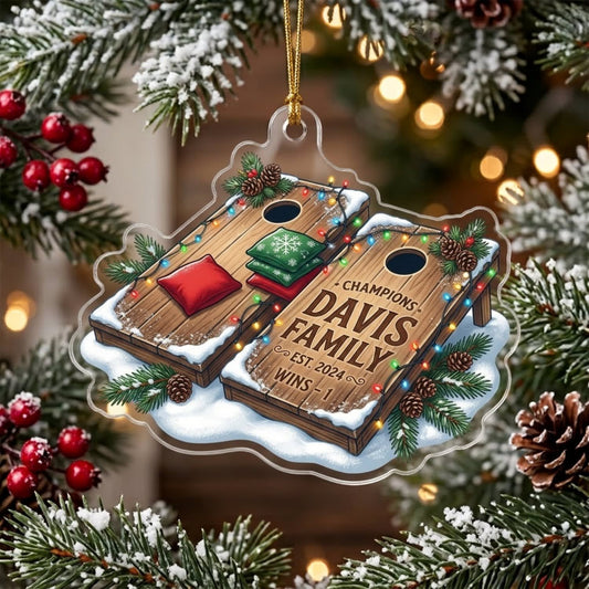 Maxcorners Cornhole Christmas Family Wooden Board Customized Name 3D Keychain And Ornament