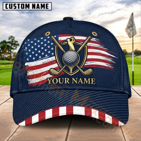 Maxcorners Golf USA Flag Shield Clubs Personalized Name 3D Cap