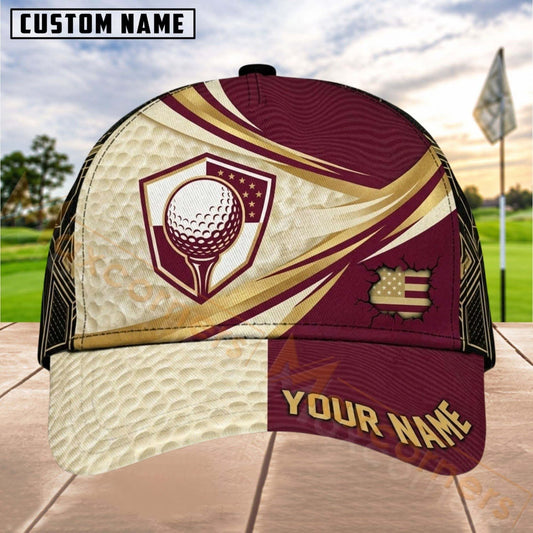 Maxcorners Golf Shield Ball Diagonal Split Personalized Name 3D Cap (6 Colors)