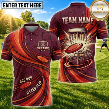 Maxcorners Disc Golf Red Gold Flying Disc Ace Run Personalized Name 3D Unisex Shirt