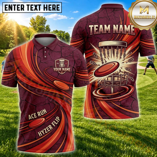 Maxcorners Disc Golf Red Gold Flying Disc Ace Run Personalized Name 3D Unisex Shirt