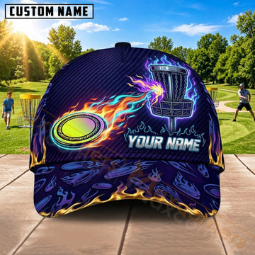 Maxcorners Disc Golf Neon Fire Flying Disc Personalized Name 3D Cap