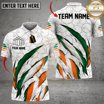 Maxcorners Bowling Ireland Flag Eagle Claw Scratch Personalized Name 3D Unisex Shirt
