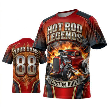 Maxcorners Personalized Car Classic Muscle Car 3D T-Shirt – Hot Rod Legends Red Black Custom Garage