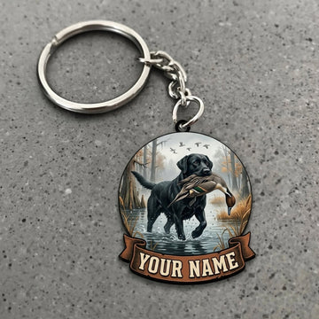 Maxcorners Duck Hunting Black Labrador Retriever Lake Hunting Scene Custom Name Gift 2D Flat Acrylic Ornament, Keychain