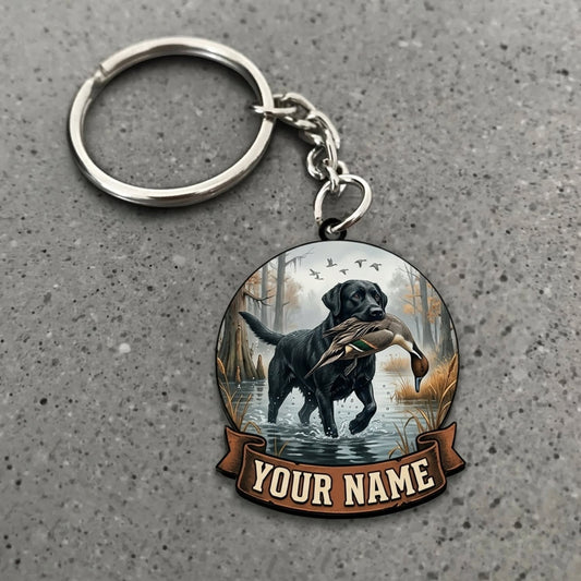 Maxcorners Duck Hunting Black Labrador Retriever Lake Hunting Scene Custom Name Gift 2D Flat Acrylic Ornament, Keychain