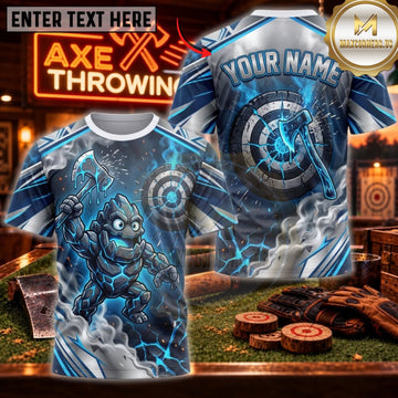 Maxcorners Axe Throwing Frozen Blue Skull Warrior Personalized Name 3D Unisex Shirt
