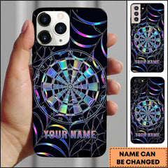 Maxcorners Darts Holographic Rainbow Dartboard Spider Web Personalized Name Phone Case