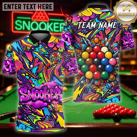 Maxcorners Pool Sport Shirt Scattered Billiard Balls Customized Name 3D Shirt