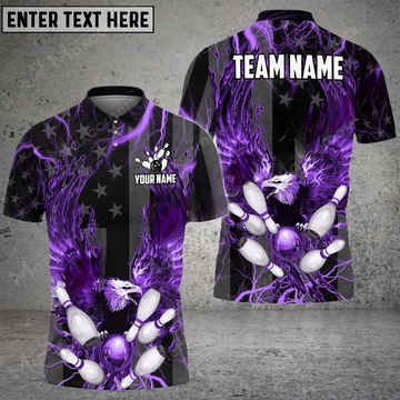 Maxcorners American Flag Thunder Eagle Bowling Jersey Multicolor Option Customized Name, Team Name 3D Polo Shirt