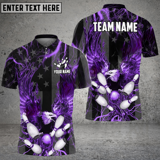 Maxcorners American Flag Thunder Eagle Bowling Jersey Multicolor Option Customized Name, Team Name 3D Polo Shirt