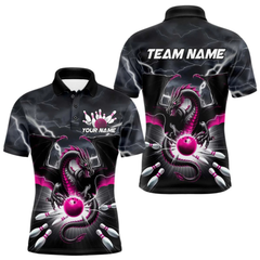Maxcorners Custom Thunder Lightning Pink Dragon Bowling Team Polo Shirts For Men, Bowling Jerseys LM1605