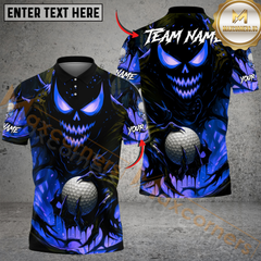 Maxcorners Halloween Skull Monster Golf Polo Shirt, Customized Name & Team Name 3D Shirts (4 Colors)