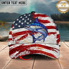 Maxcorners Fishing Patriotic Flag Swirl Personalized Name 3D Cap (12 Fish Species)