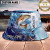 Maxcorners Fishing Dark Camo Fishing Scene with Bold Graphic Personalized Name 3D Bucket Hat (13 Fish Species)