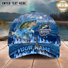 Maxcorners Fishing Blue Flame Ocean Multiple Options Personalized Name 3D Cap (11 Fish Species)