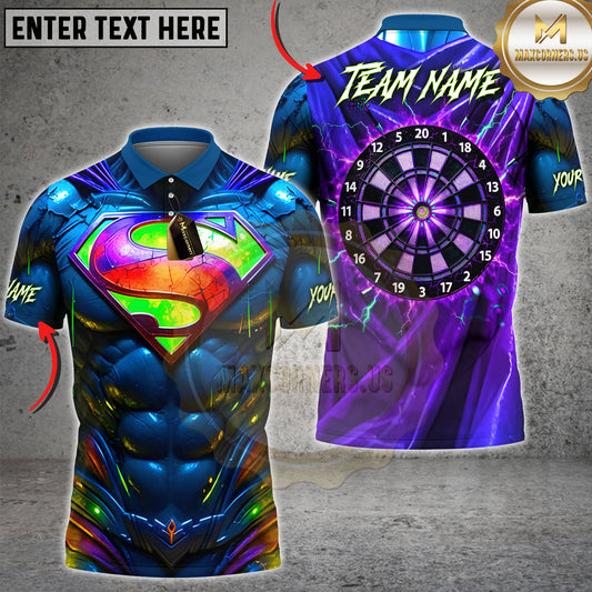 Maxcorners Darts Neon Hero Armor Purple Lightning Dartboard Multiple Options Personalized Name, Team Name 3D Shirt