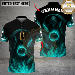 Maxcorners Bowling And Pins Flaming Reaper Customized Name, Team Name 3D Shirt (4 Colors)