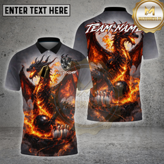 Maxcorners Bowling Shirt – Flaming Dragon Power Bowling Strike Design – Multioptions Personalized Name, Team Name 3D Shirt (4 Colors)