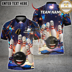 Maxcorners Bowling Cosmic Strike Fun Multicolor Customized Name, Team Name 3D Shirts