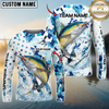 Maxcorners Fishing Blue White American Flag Personalized Name, Team Name 3D Shirt