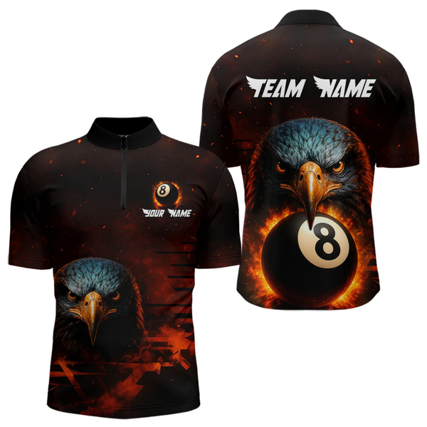 Maxcorners Personalized Eagle 8 Ball Fire Billiard Shirts For Men, 8 Ball Pool Team Shirts, Billiard Jerseys LM2404