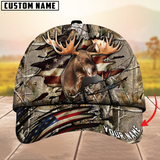 Maxcorners Moose Hunting USA Flag Crack Camouflage Pattern Multicolor Personalized Name 3D Cap