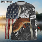 Maxcorners Redfish Fishing American Flag Patriotic Customize Name 3D Shirt