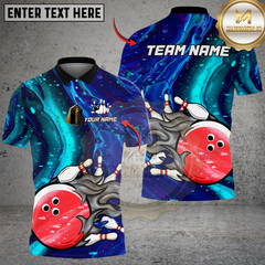Maxcorners Bowling And Pins Galaxy Flame Customized Name, Team Name 3D Shirt5