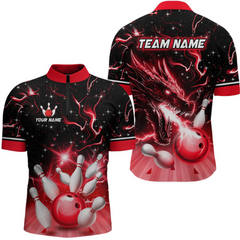 Maxcorners Red Dragon Flaming Bowling Shirt for Men and Women Custom Bowling Jersey for Team LM2504