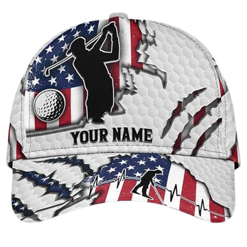 Maxcorners Custom Grunge USA Flag Golf Baseball Cap For Golfer, Custom Patriotic Golf Caps LM0402