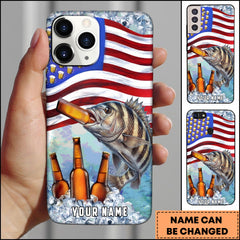 Maxcorners Crappie Fishing Phone Case American Flag Beer Bottles Fish Art Personalized Name 3D Phone Case