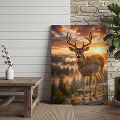 Maxcorners Deer Canvas Sunrise Forest Valley Scenic Canvas Wall Art