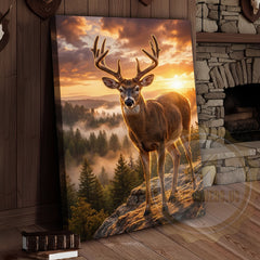 Maxcorners Deer Canvas Sunrise Forest Valley Scenic Canvas Wall Art
