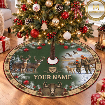 Maxcorners Hunting Deer Winter Woodland Personalized Name 3D Christmas Tree Skirt