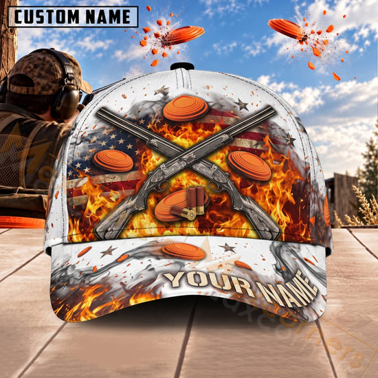Maxcorners Trap & Skeet Shooting Fiery Crossed Shotguns Personalized Name 3D Cap