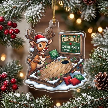 Maxcorners Cornhole Christmas Reindeer Family Game Customized Name 3D Keychain And Ornament