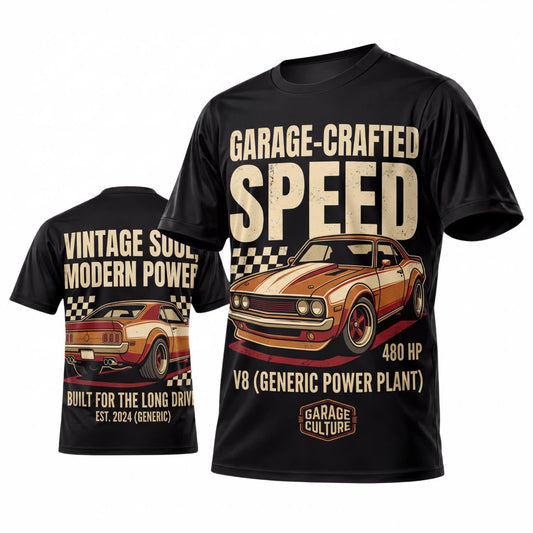 Maxcorners Personalized Car Classic Muscle Car 3D T-Shirt – Black Garage Crafted Speed Orange Vintage Muscle Car