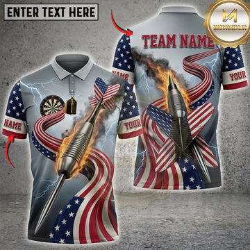 Maxcorners Darts American Flag Golden Darts And Metallic Wings Personalized Name 3D Unisex Shirt