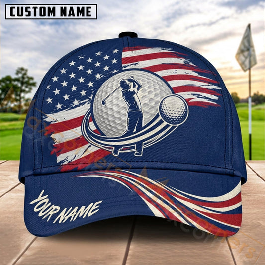 Maxcorners Golf USA Flag Golfer Circle Personalized Name 3D Cap