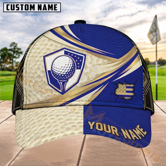 Maxcorners Golf Shield Ball Diagonal Split Personalized Name 3D Cap (6 Colors)