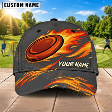 Maxcorners Disc Golf Orange Flame Flying Disc Personalized Name 3D Cap