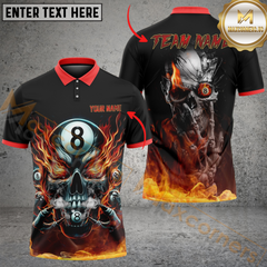 Maxcorners Ball 8 Flame Eyes Skull Billiard Jersey Multicolor Option Personalized Name, Team Name 3D Polo Shirt