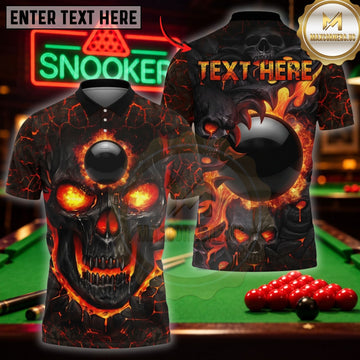 Maxcorners Billiard Apparel Flaming Skull Face Graphic Multicolor Customized Name 3D Shirt