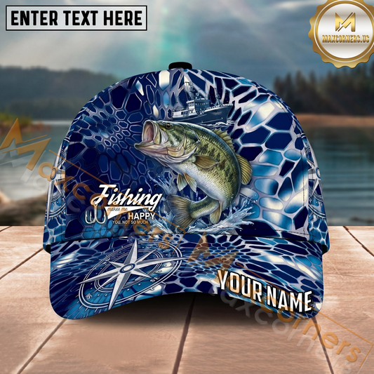 Maxcorners Fishing Blue Hexagon Compass Multi Options Personalized Name 3D Cap (11 Fish Species)