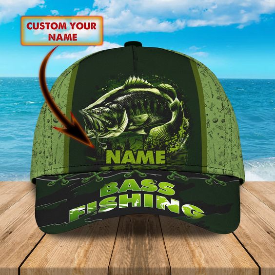 Maxcorners Pride Custom Text Green Bass Fishing 3D Cap