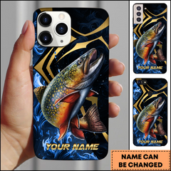 Maxcorners Trout Fishing Blue Wave Gold Line Personalized Name 3D Phone Case
