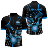 Maxcorners Black and Blue Mens Bowling Polo, Quarter Zip Shirts Custom Bowling outfit men Team Jerseys LM1605