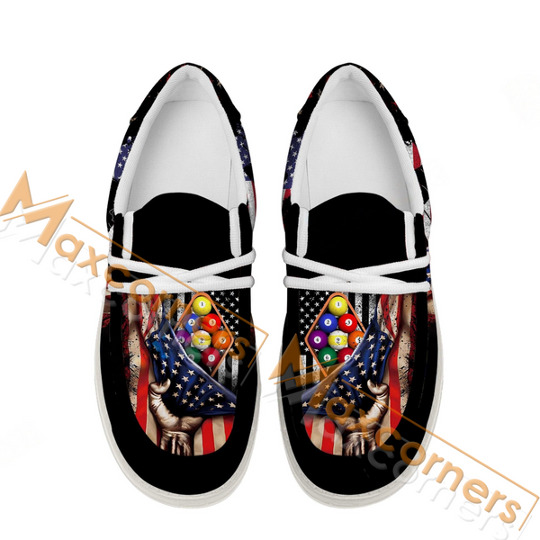 Maxcorners Billiard American Flag 9 Ball Player Personalized Name Canvas Loafer Shoes